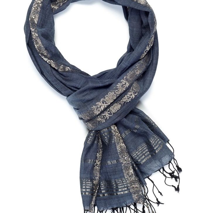 Indigo Handloom Scarf Royal Vine Navy
