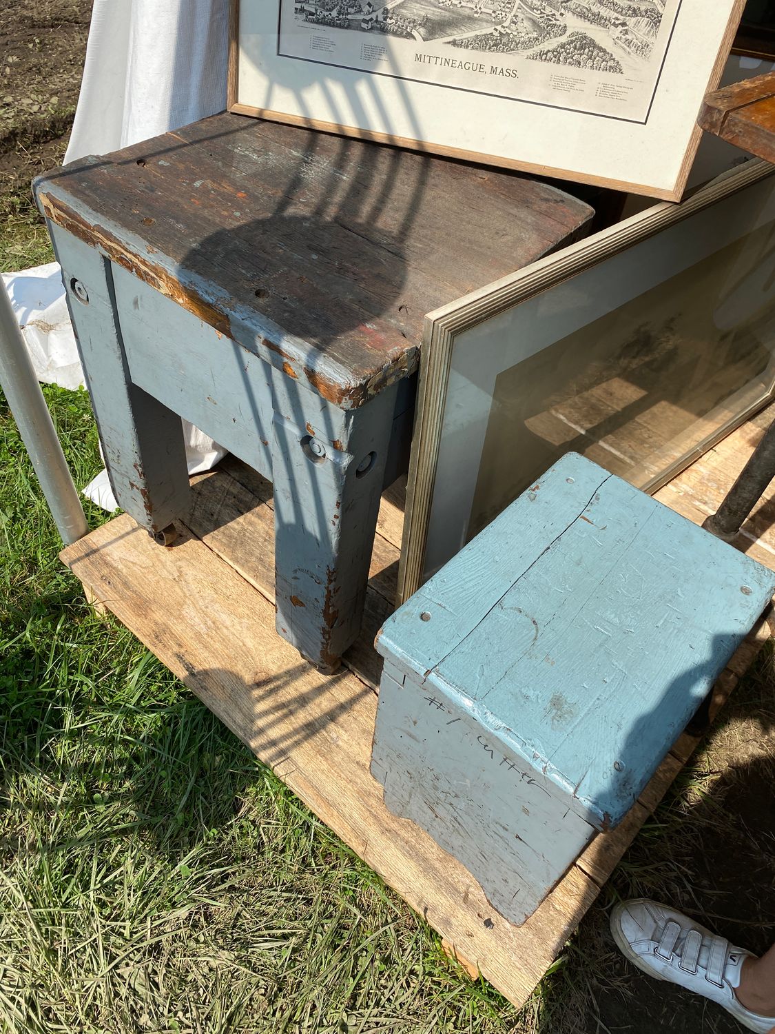 Vintage Blue Mini Workbench on Castors