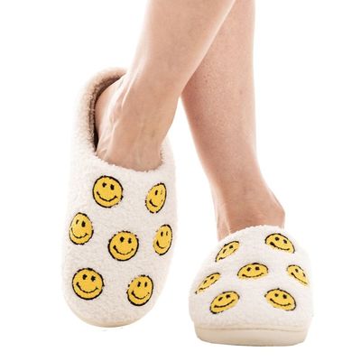 Katydid Happy All Over Sherpa Slippers White