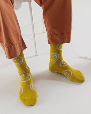 Baggu Crew Socks Ochre Happy