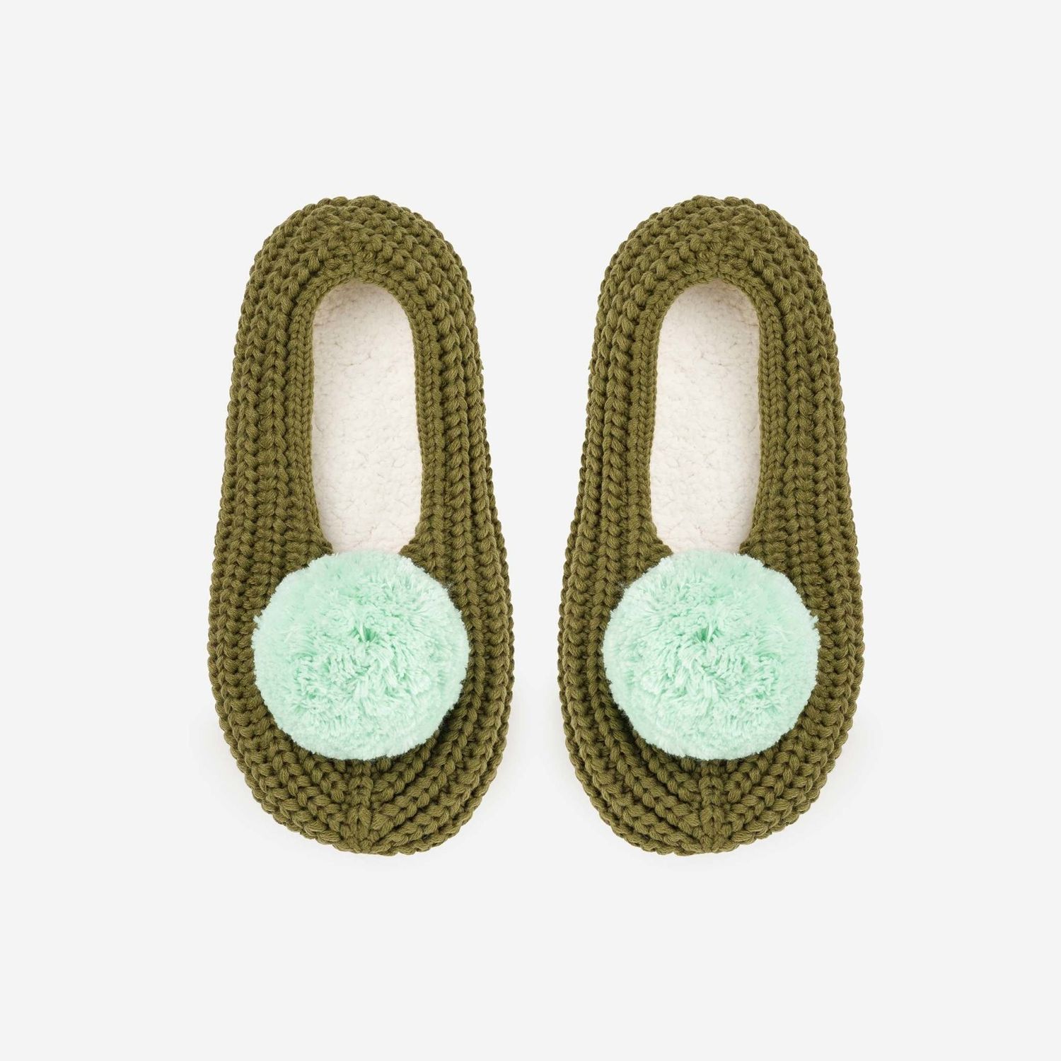 Verloop Pom Knit Slippers Moss, Size: S/M (Womens 6-8.5)