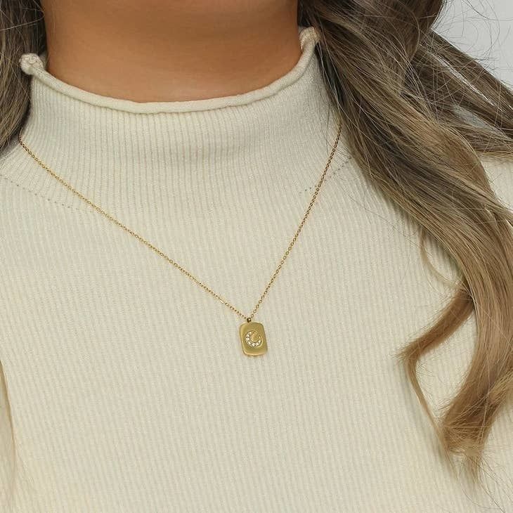 Brianna Pave Moon Pendant Necklace