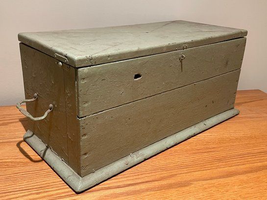 Vintage Green Painted Wood Storage Box