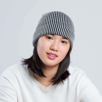 Simple Rib Beanie Black White