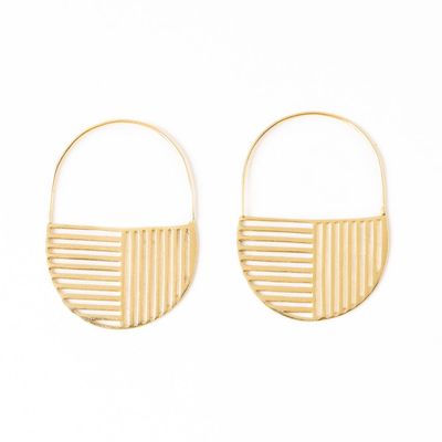 Maggie Opposite Lines Hoop Earrings Brass