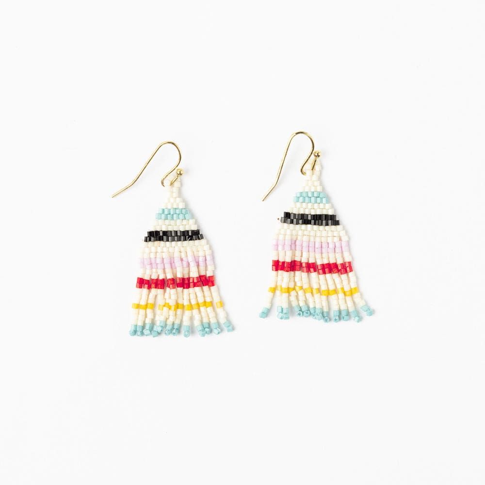 Cassie Mini Stripe Short Fringe Earrings Black Light Blue Lemon