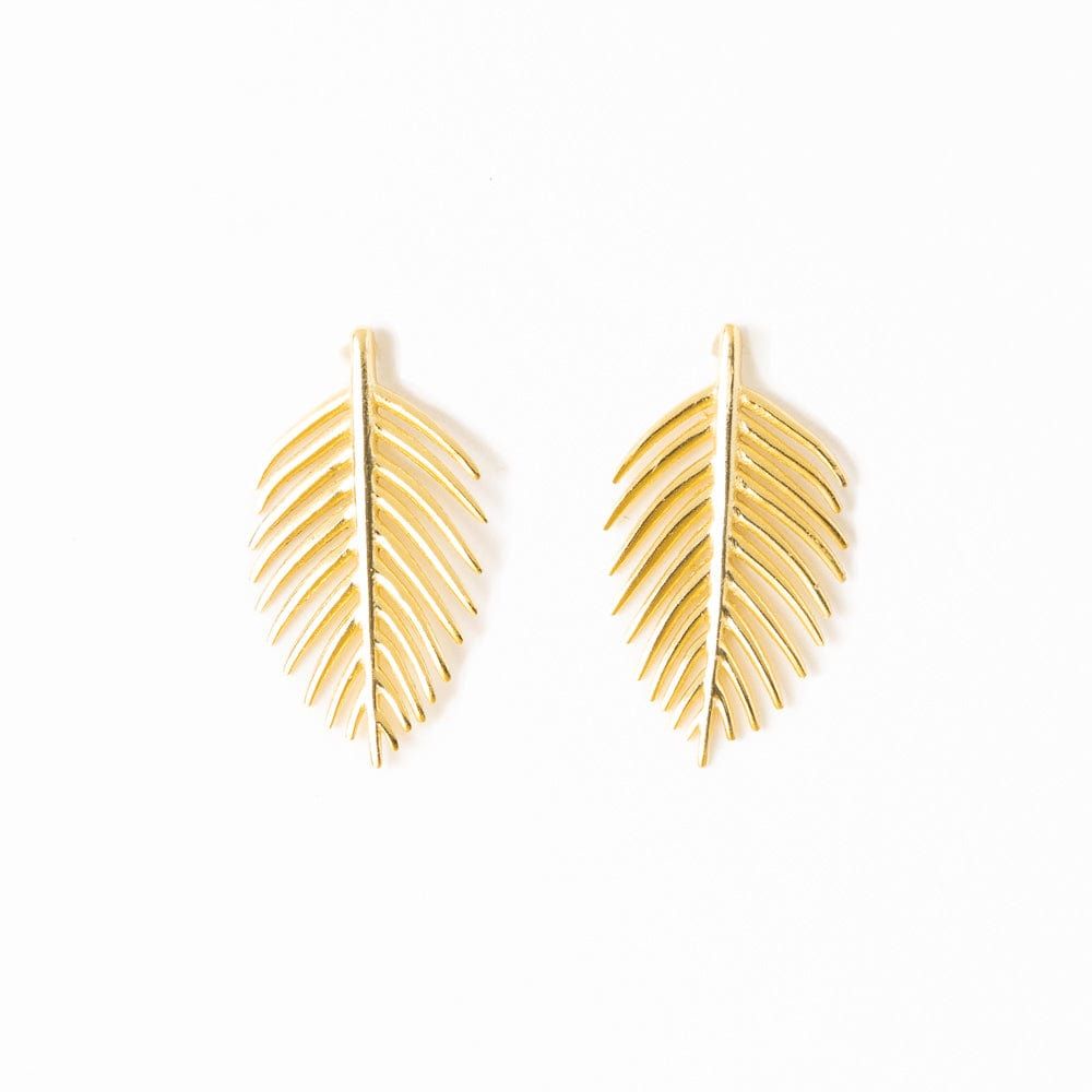 Flora Botanical Palm Leaf Large Post Earrings Brass
