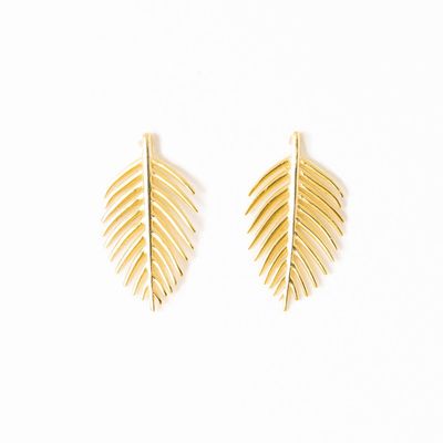 Flora Botanical Palm Leaf Large Post Earrings Brass