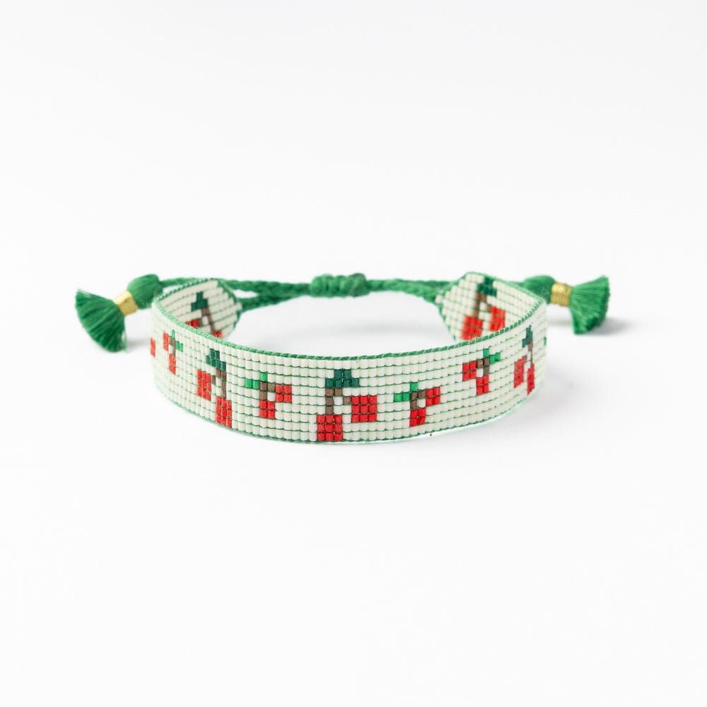 Gabby Cherries Adjustable Beaded Bracelet Green