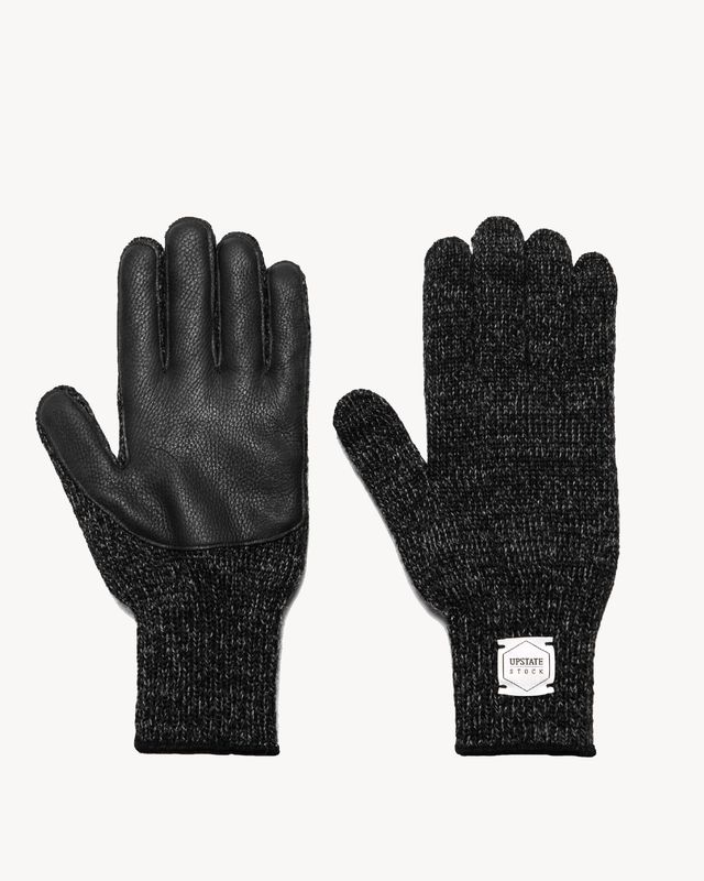 Upstate Stock Wool Full Finger Gloves Black/Black Deerskin