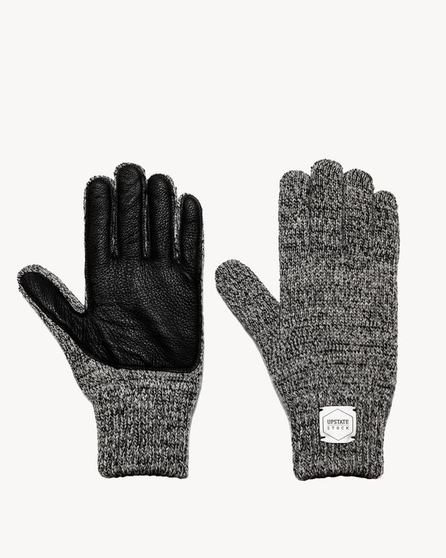 Upstate Stock Wool Full Finger Gloves Charcoal/Black Deerskin