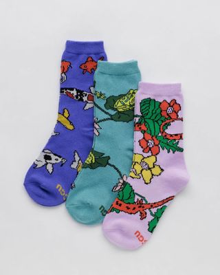 Baggu Kids Crew Socks Set of 3 Pond Friends