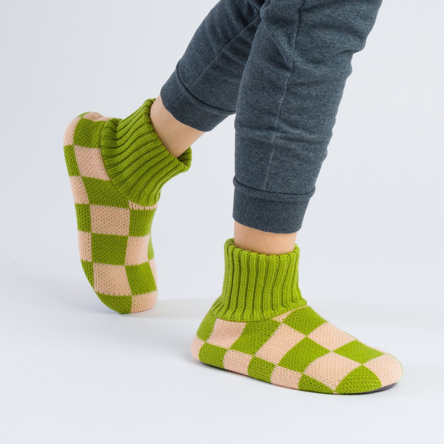 Verloop Checkerboard Slipper Socks Blush Green 