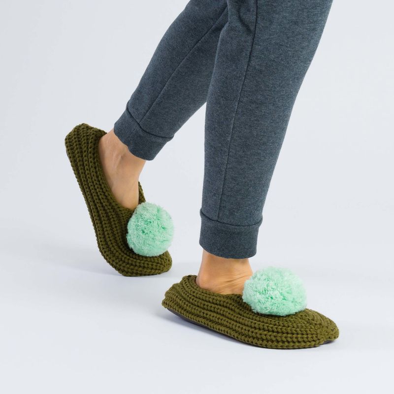 Verloop Pom Knit Slippers Moss