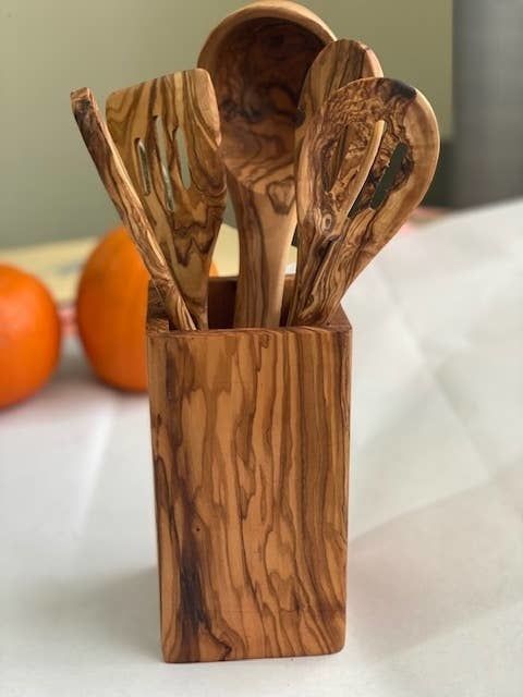 Natural OliveWood Utensil Holder