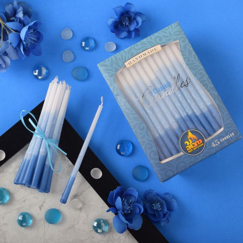 Ner Mitzvah Decorated Chanukah Candles Blue &amp; White