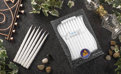 Ner Mitzvah Decorated Chanukah Candles White