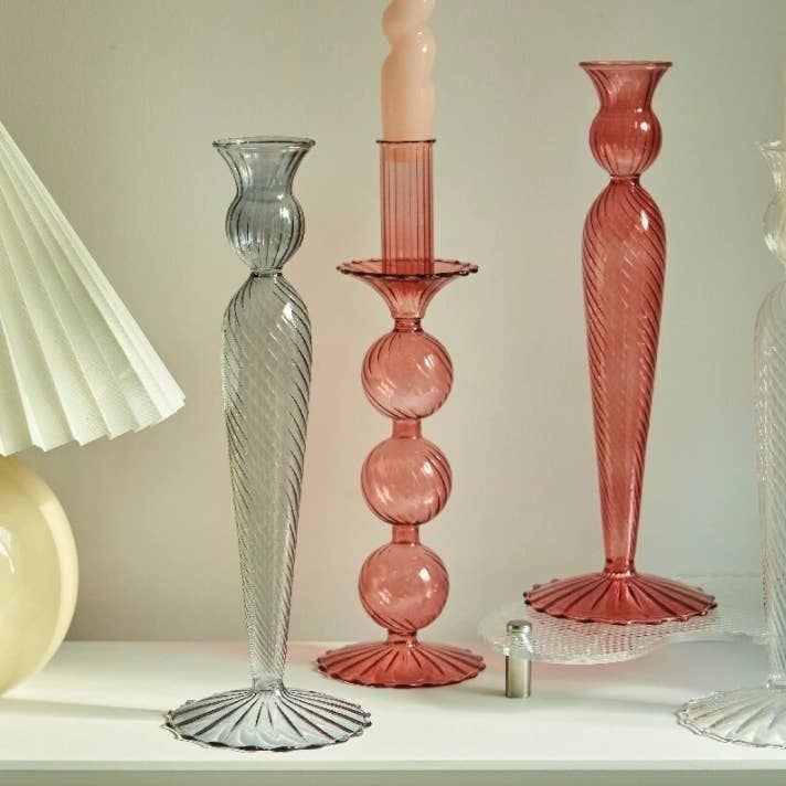 Ivore Borosilicate Glass Candlestick Holder Red Berry