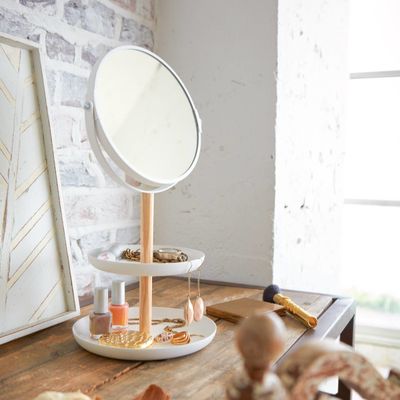 Yamazaki Tosca Jewelry Organizer with Mirror - Steel + Wood