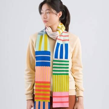 Verloop Patchwork Stripe Skinny Scarf Rainbow
