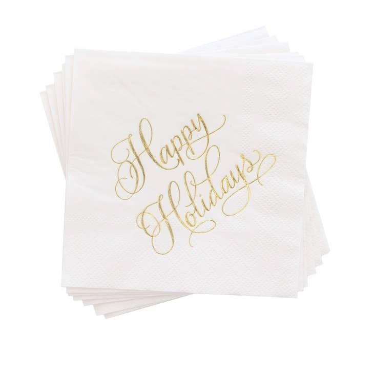 Cocktail Napkin, Gold Happy Holidays