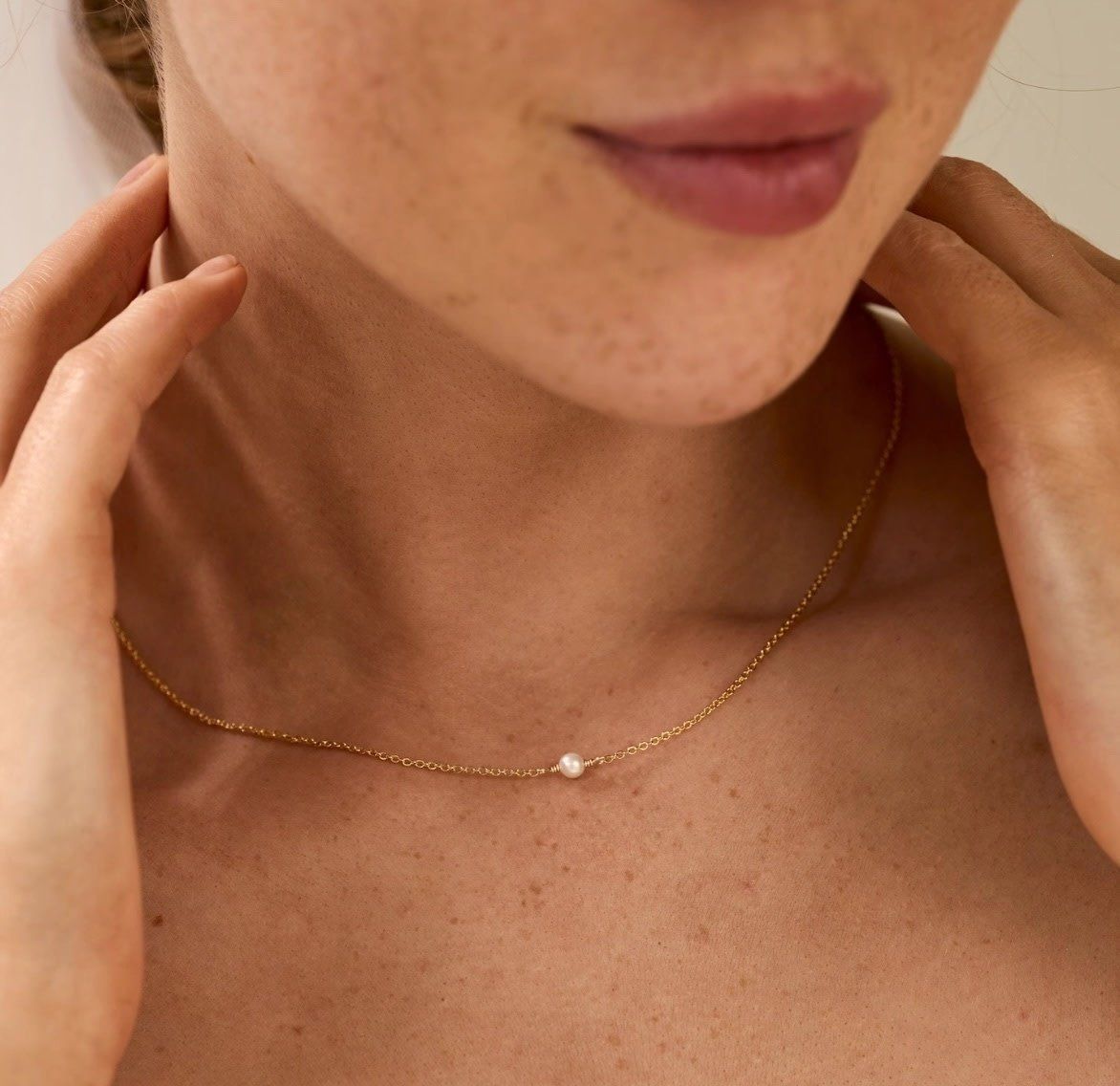 Selah Vie Pearl Station Necklace 14k Gold Filled