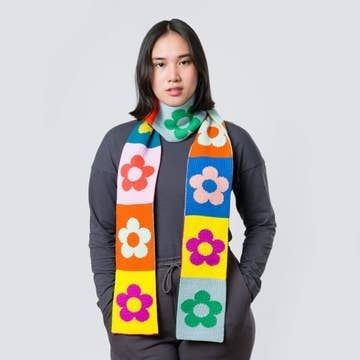 Verloop Flower Block Skinny Scarf Rainbow
