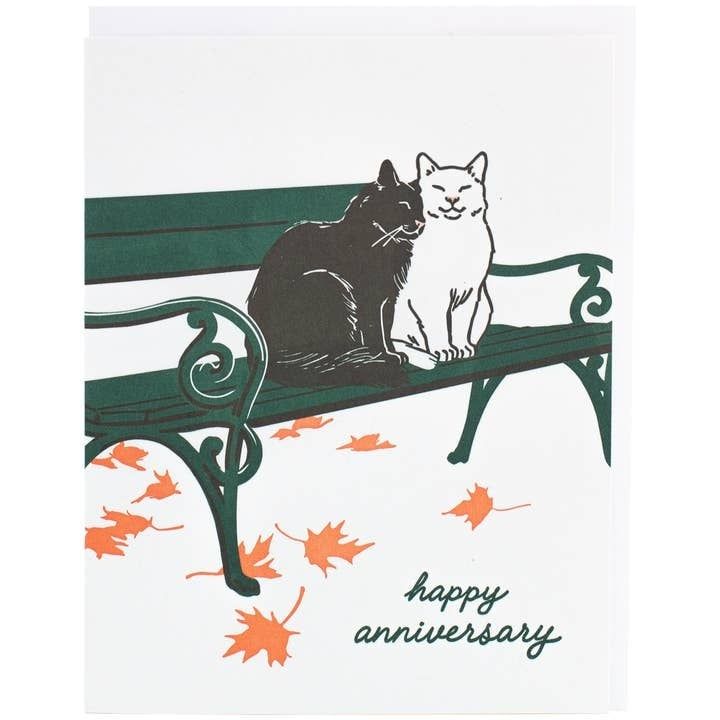 Cats On A Bench Anniversary Card