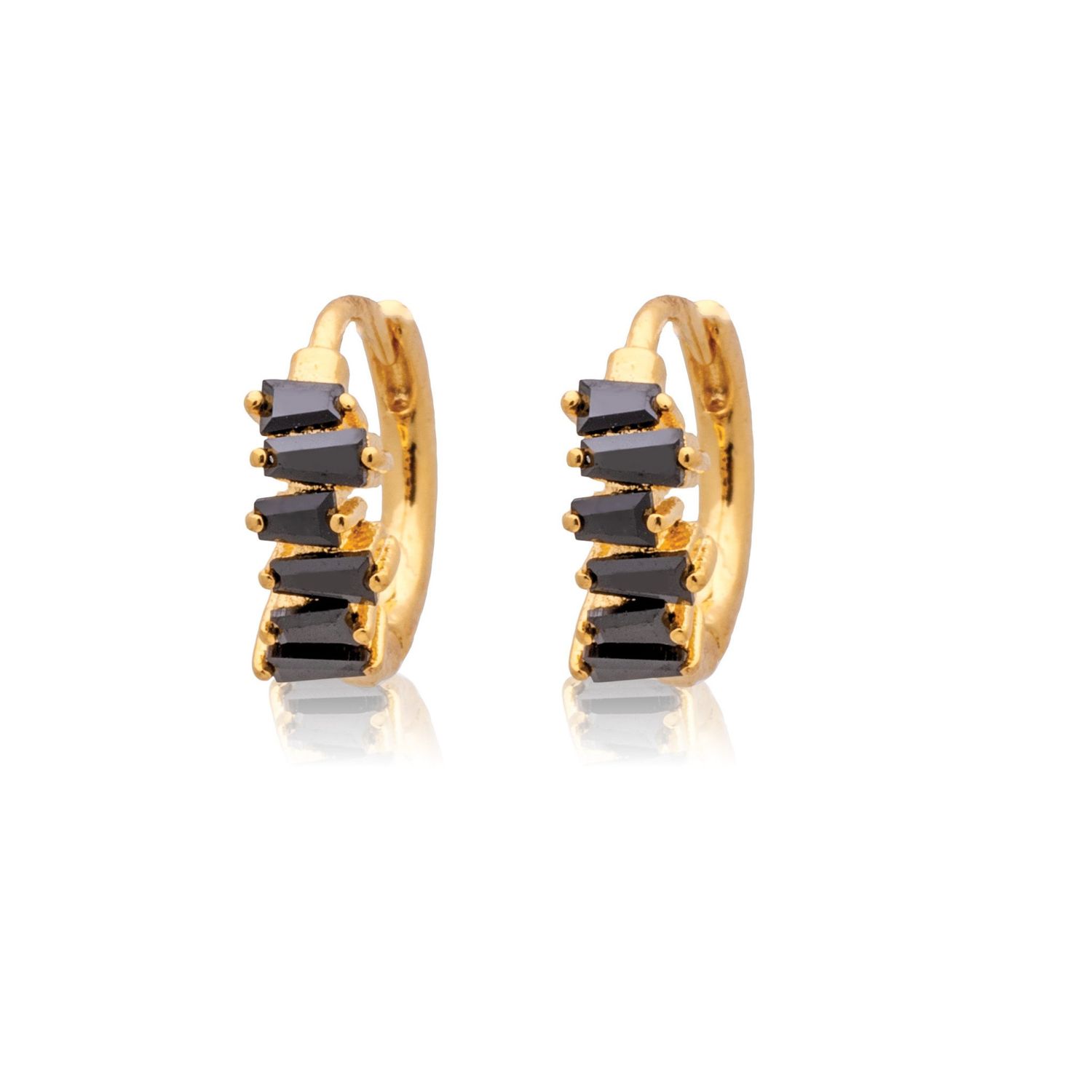 Gold Black Half Rectangle Stone Huggies