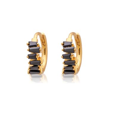 Gold Black Half Rectangle Stone Huggies