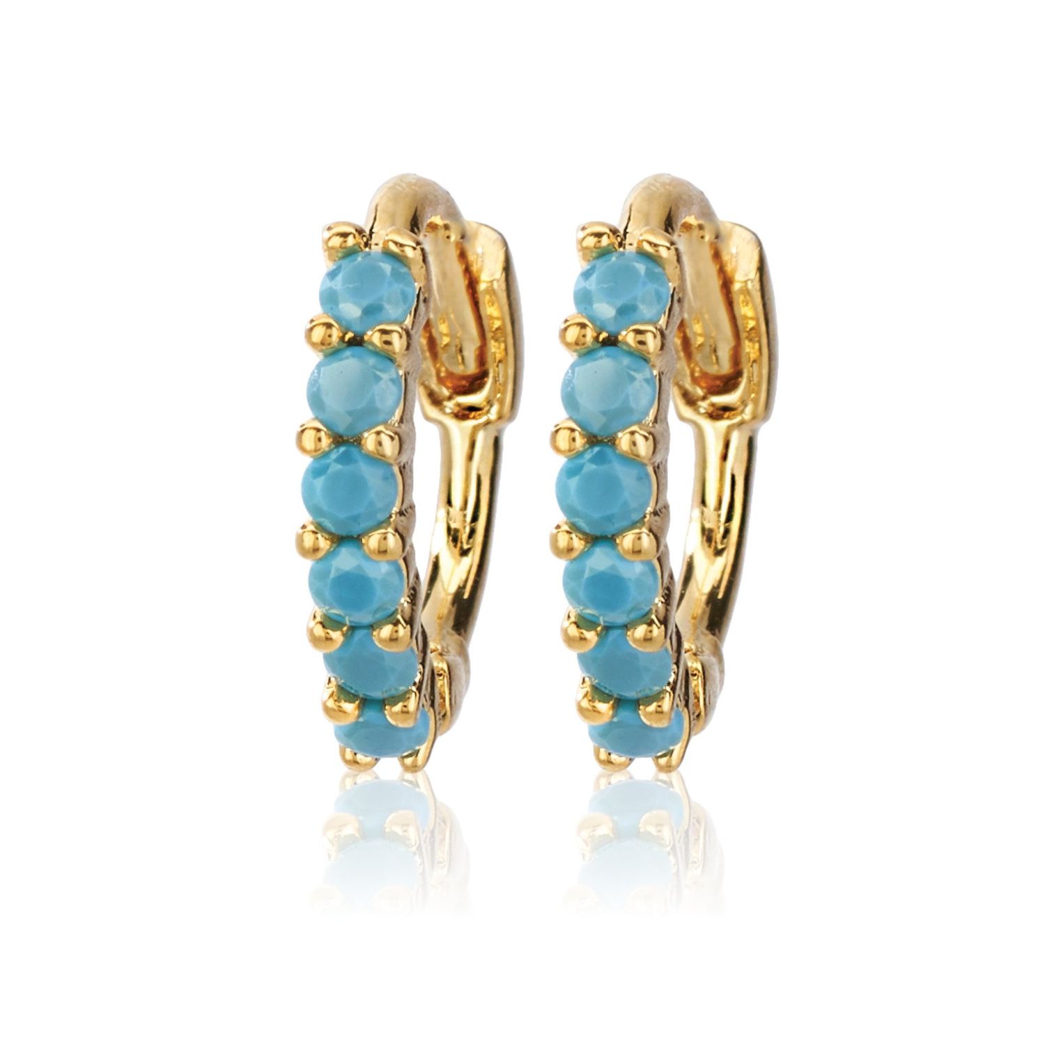 Gold Turquoise Half Round Stone Huggies