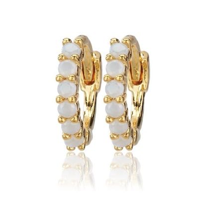 Gold Opal Half Round Stone Huggies