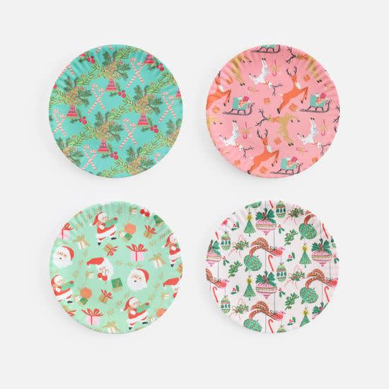 Melamine Plate 9&quot; - Vintage Christmas Pattern Set 4