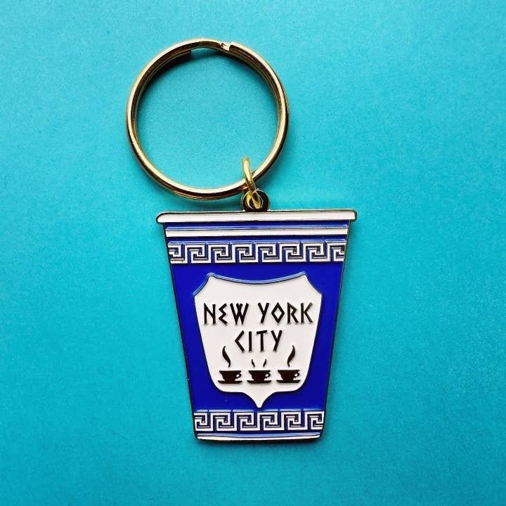 New York City Greek Coffee Cup Enamel Keychain