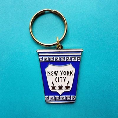 New York City Greek Coffee Cup Enamel Keychain