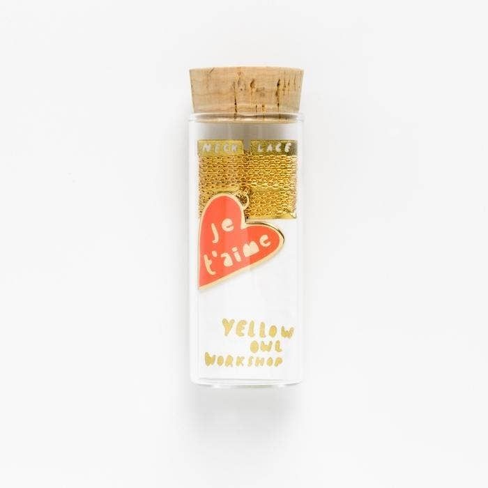 Yellow Owl Je T&#39;aime Heart Pendant