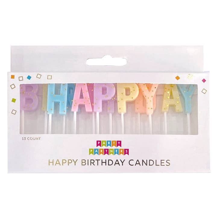 Party Partners Happy Birthday Pastel &amp; Gold Glitter Candle Set