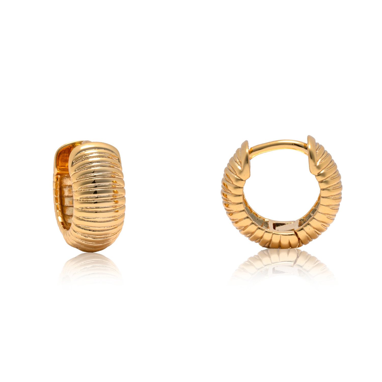 Gold Dainty Plain Ribbed Huggie Earrings