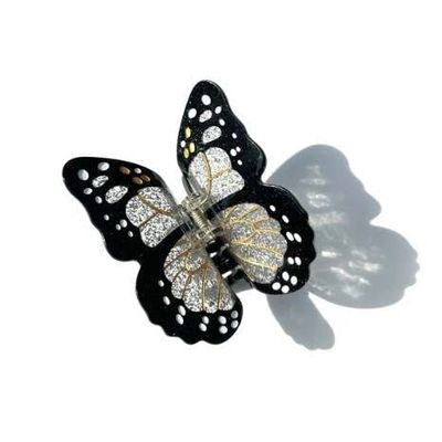 Solar Eclipse Monarch Butterfly Hair Claw Silver