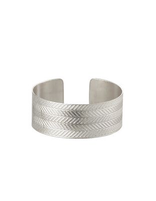 Brass Silver Plated Cuff Herringbone Wide
