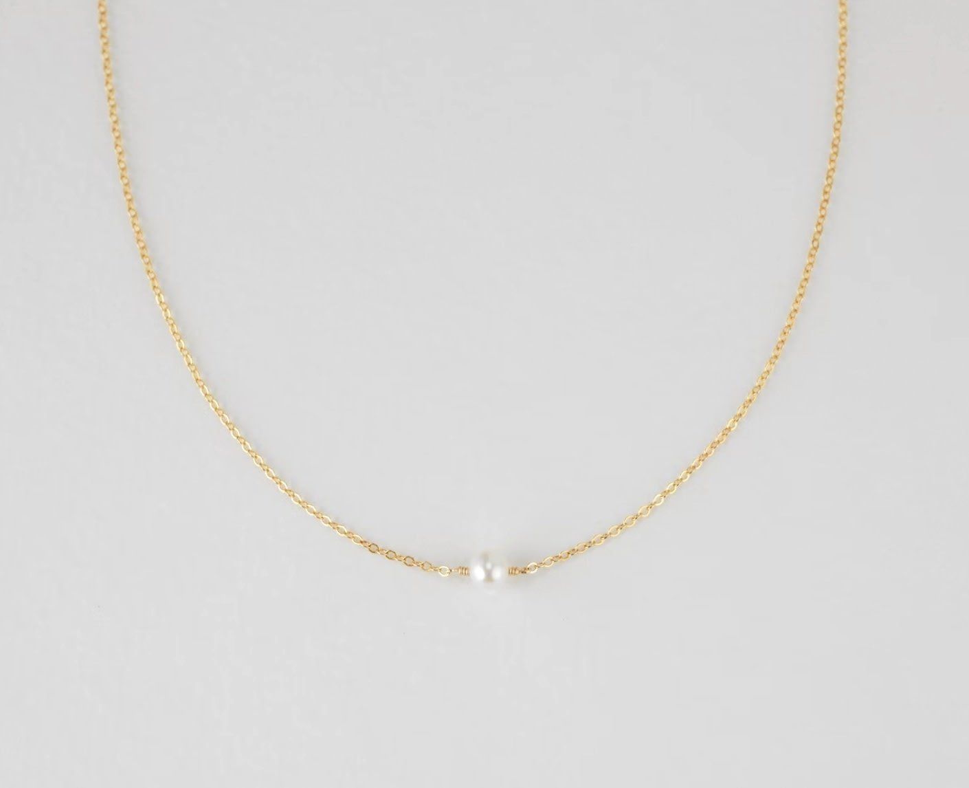 Selah Vie Pearl Station Necklace 14k Gold Filled