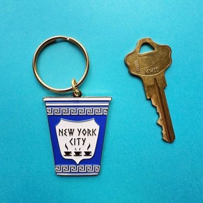 New York City Greek Coffee Cup Enamel Keychain