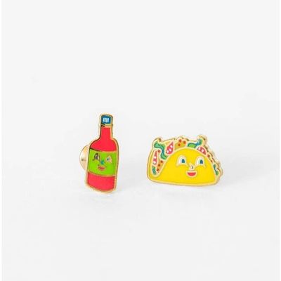 Yellow Owl Taco &amp; Hot Sauce Earrings 22k Gold Studs