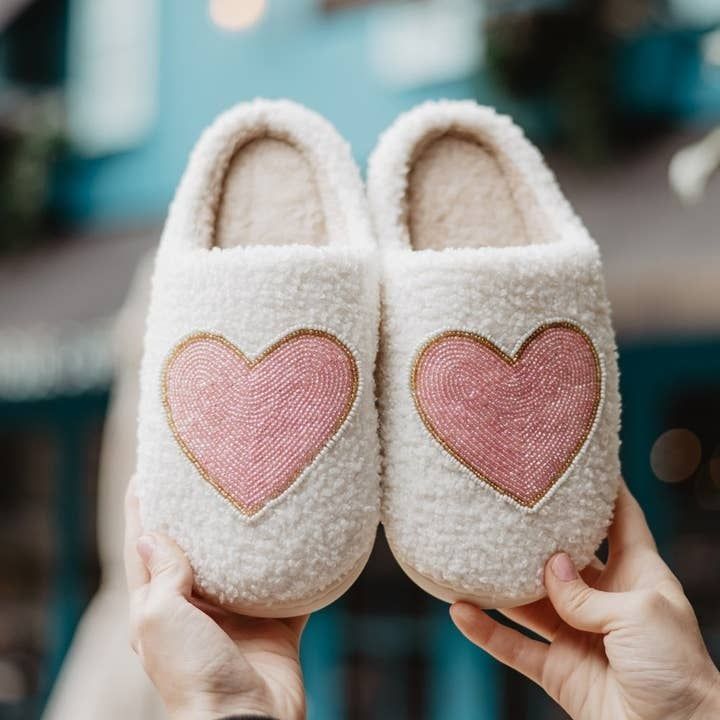 Katydid Beaded Pink &amp; Gold Heart Slippers