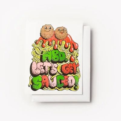Happy Birthday Let&#39;s Get Sauced - Spaghetti Risograph Card