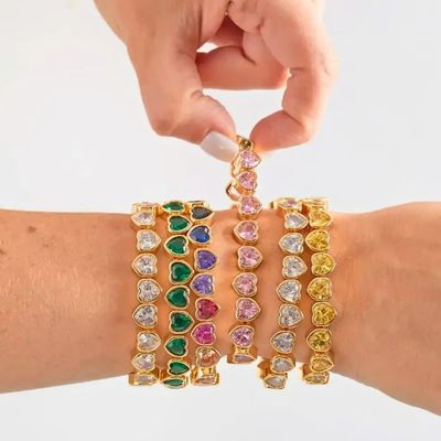 Pink Cubic Zirconia Heart Stretch Tennis Bracelet
