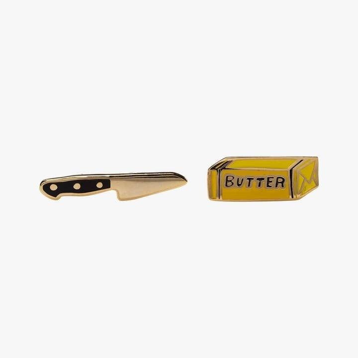 Yellow Owl Butter Knife Earrings 22k Gold Studs