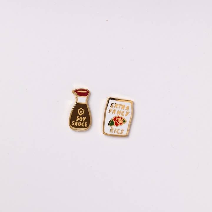 Yellow Owl Soy Sauce &amp; Rice Earrings 22k Gold Studs