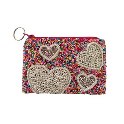 4 Hearts Pearls All Over Pouch Fuchsia/Ivory/Multi