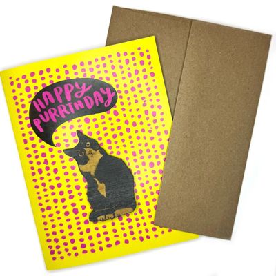 Happy Purrthday - Black Cat Magnet w/ Card